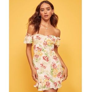 Reformation Hyacinth Dress off the shoulder sweetheart neckline floral size 8